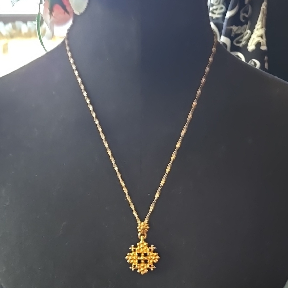 Monet Signed vintage; Modernist, Brutalist gold tone Pendant with 25" chain